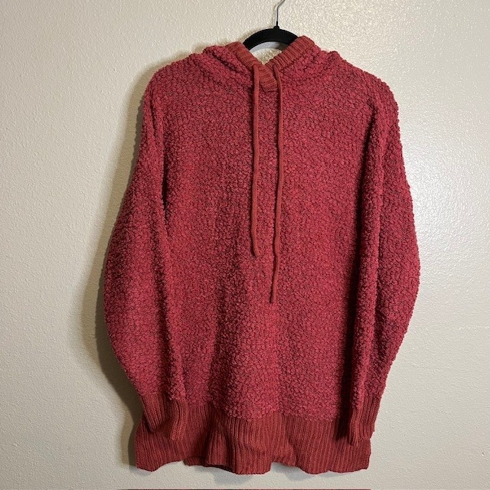 Zenana Premium Size L Textured Popcorn Knit Hooded Pullover Sweatshirt‎ Red Warm